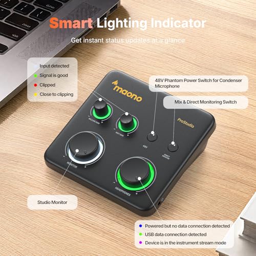Image of MAONO USB Audio Interface for PC: Interface with XLR Microphone 24-bit /192kHz Routing Software LOOPBACK ASIO Driver for Recording Music, Home-Studio, Guitar, Podcast, Streaming, DAW(PS22+PD100)