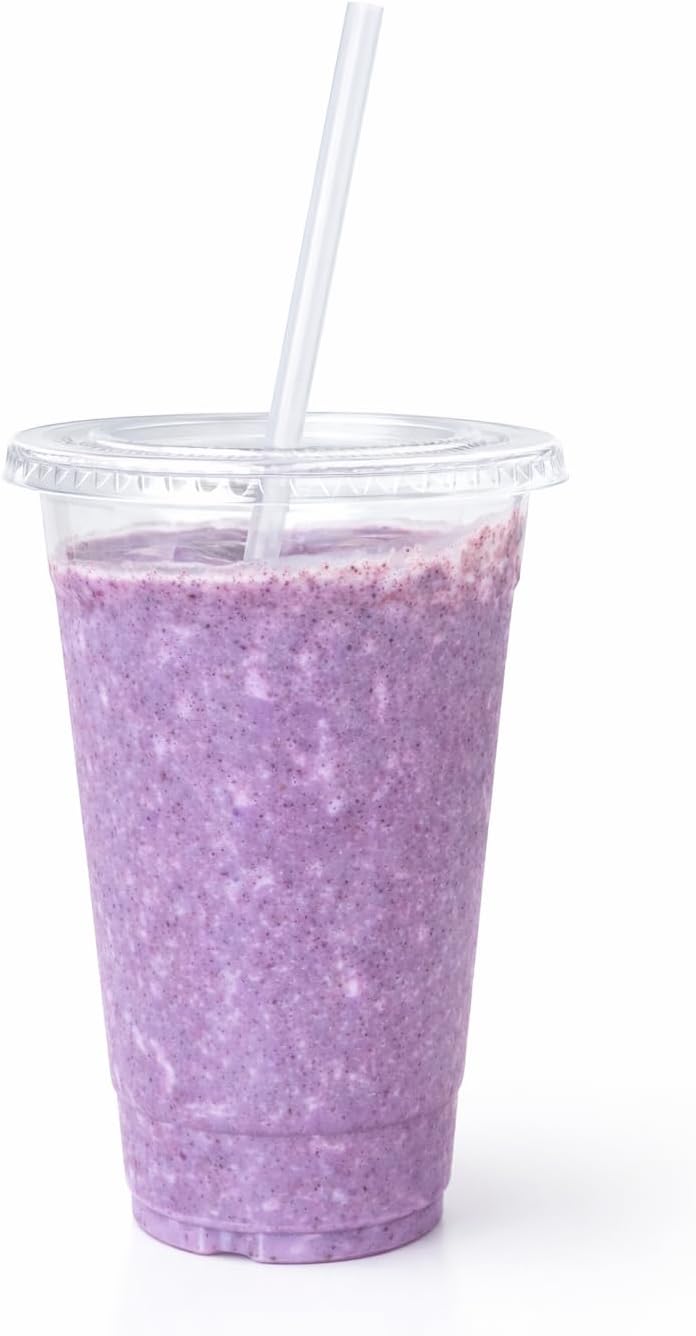 4U'LIFE 20 oz. Crystal-Clear PET Plastic Cold Cups, Beverage Cups With Flat Lids- With Straw Slot-16 Sets - Image 2