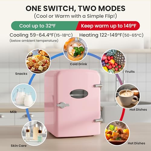 Image of Simple Deluxe 6L /9 Can Mini Fridge with Viewing Window, Portable Cooler & Warmer Cosmetic Fridge, Suitable for Skincare Products, Beverages, and Food, Pink