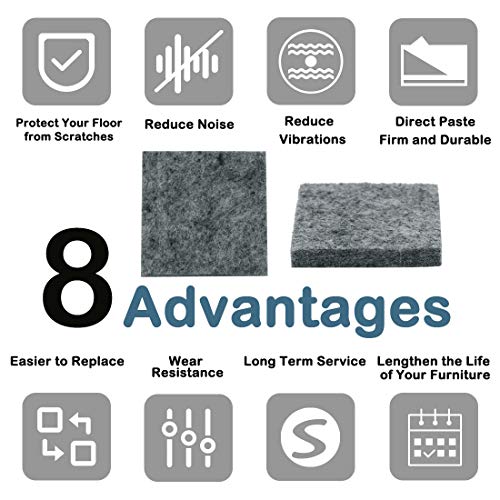 Uxcell 30Pcs Furniture Pads Square 1 1/2" Self-Stick Non-Slip Anti-Scratch Felt Pads Floors Protector Gray #TOP5