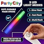 Party City 36pk LED Foam Glow Sticks 14”- Glow in the Dark Party Supplies Favors, Colorful Flashing Wand with 3 Modes, Foam Light Up Sticks Bulk Party Pack for Wedding, Birthday, Concert, Halloween - Image 4