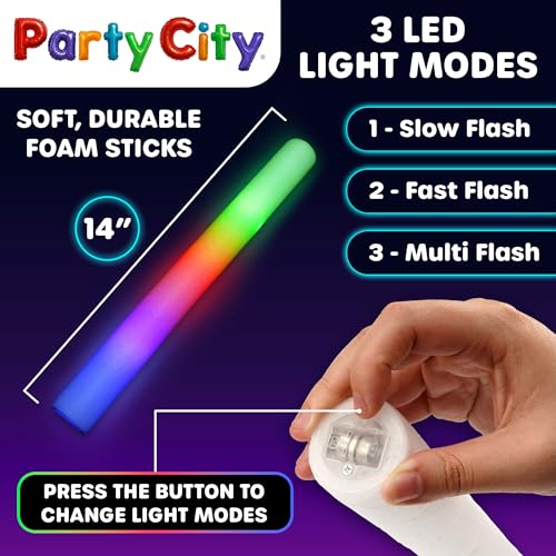 Party City 36pk LED Foam Glow Sticks 14”- Glow in the Dark Party Supplies Favors, Colorful Flashing Wand with 3 Modes, Foam Light Up Sticks Bulk Party Pack for Wedding, Birthday, Concert, Halloween by Party City - Image 4