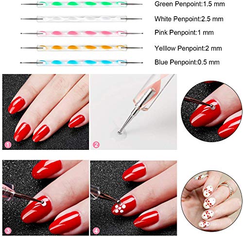 Nail Art Pinsel Set, GuKKK 39 Stücke Nageldesign-Zubehör, 15 Stücke Nagel Pinsel, 5 Stücke Dotting Pen, 10 Streifenband… – Bild 4