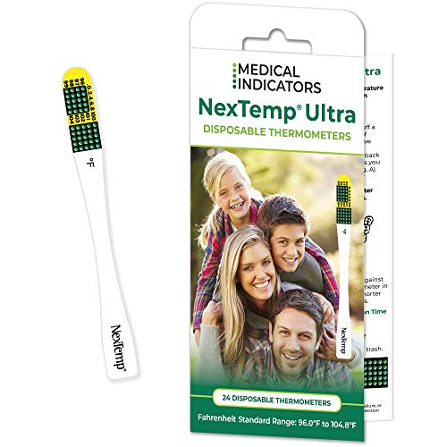 NexTemp Ultra 24 Pack - Fahrenheit - Disposable Thermometer, Individually Wrapped - Superior Accuracy and The Ultimate in Infection Control - Extended 1-Min Signal Retention