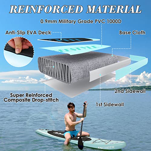 Ancheer Inflatable Stand Up Paddle Board All Round Isup With 3 Fins Premium Accessories And Carry Bag Eva Deck Adj Floating Paddle Ankle Leash And Double Action Pump Light Blue #TOP3
