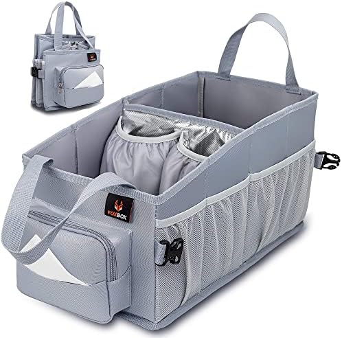 Tote Car Organizer Front Seat with Tissue Box & Cup Holder | Back Seat Car Organizer Between Seats | Passenger Seat Floor Organizer Under Seat | Backseat Police Storage Container