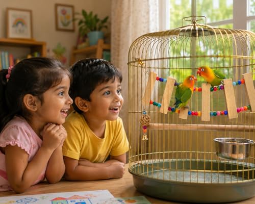 Image of Raindrops Bird Ladder Toy for Cage - Wooden Climbing Ladder with Colorful Beads & Bell|Bird Enrichment Toy for Budgies|Lovebirds & Small Birds|Training aid Toy (Heigth14 inch)