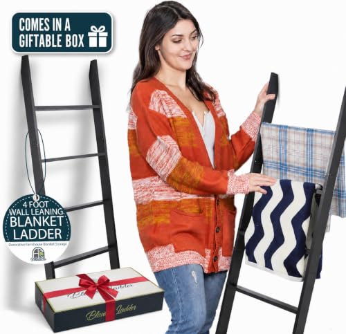 Image of Blanket Ladder for the Living Room and Bedroom, Quilt Rack, 4-Tier, Black