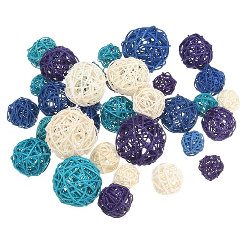 PATIKIL Wicker Rattan Balls, 36 Pcs Decorative Balls for Centerpiece Bowls Home Decor 4 Sizes(White/Deep Purple/Deep Blue/Blue, 2.4,2,1.6,1.2)