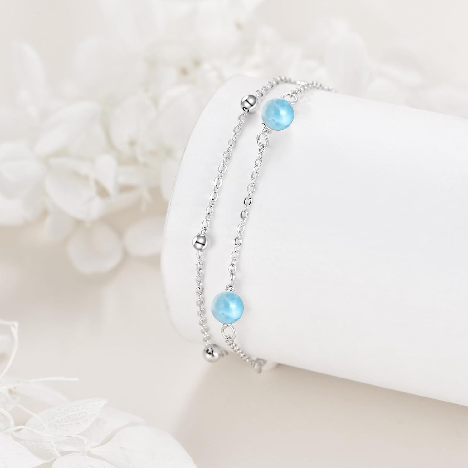 CRMAD Pearl/Moonstone/Larimar/Turquoise/Opal/Black Onyx Bracelet Anklet for Women Sterling Silver Beach Jewelry Gift for Women - Image 3