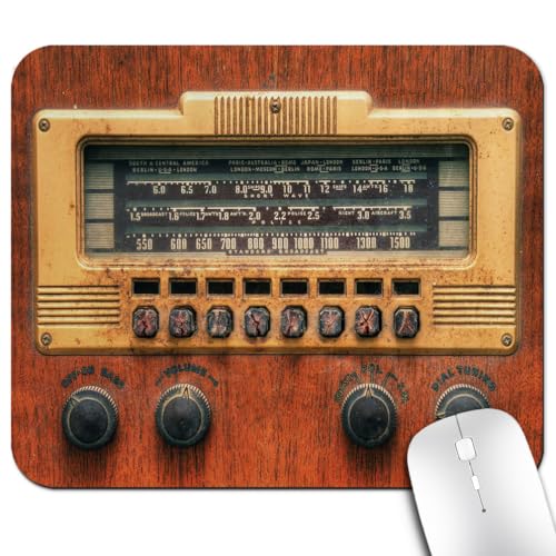 Knseva Antique Radio Office/Gaming Mouse Pad 9.5x7.9, Anti-Slip Mat for Desk, Retro Music Player Enjoyment Holiday Theme Vintage Artwork Print