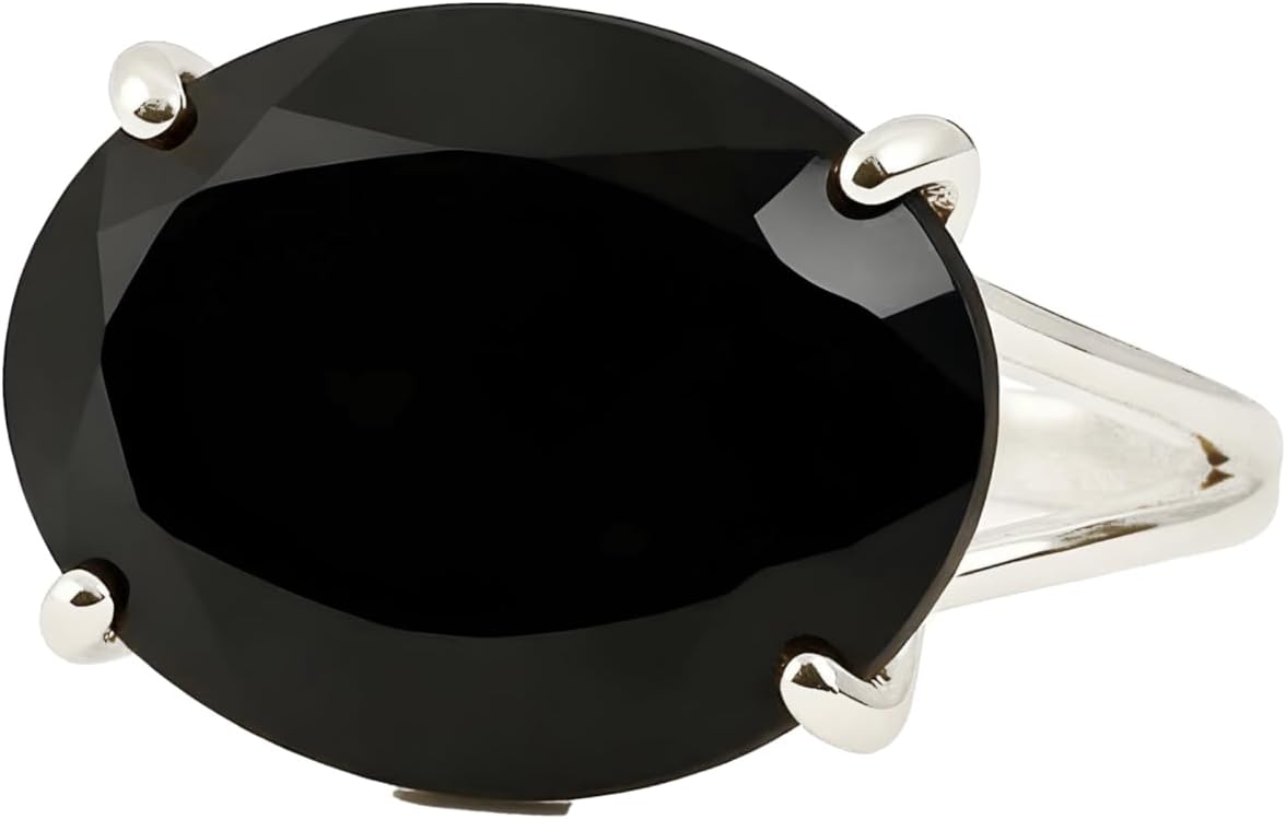 Oval Black Onyx Ring - Cocktail 925 Silver Women Rings for Formal and Casual Wear - Handmade Onyx Jewelry with Box