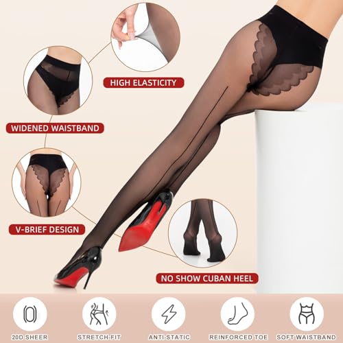 MANZI Sheer Backseam Tights Seamed Nylon Pantyhose for Women 20 Denier