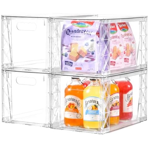 4 Pack Stackable Storage Drawers,Clear Acrylic Drawer Organizers,Easily Assemble Bathroom Closet Undersink Organizers and Storage,Plastic Storage Bins for Kitchen Cabinets,Makeup,Pantry Organization Cover