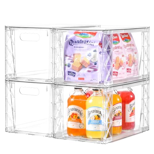 Plastic Drawers Storage, 4Pack Clear Stackable Storage Drawers, Acrylic Storage Bins with Drawers for Fridge Organizers, PlasticDrawers Stackable for Makeup Organizers Cosmetic Display, Large