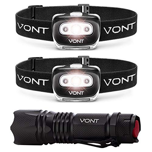 Vont 2-Pack Spark Headlamp + XOR Flashlight Bundle - Outdoor Lovers Must-have Lighting Set - Best for Outages on Emergencies - Ideal for Hiking, Biking, Backpacking, Camping, or Other Night Activities