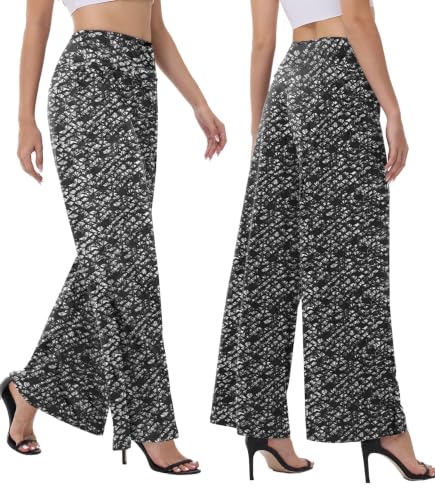 Image of ZOOSIXX Palazzo Wide Leg Pants for Women - High Waist Casual Beach Lounge Pants Loose Flowy Pants Stretchy Trousers