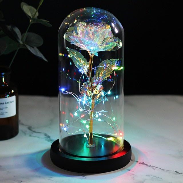 Image of Rose in a Glass Dome on a Wooden Base, 6-Colour, Valentine's Gift