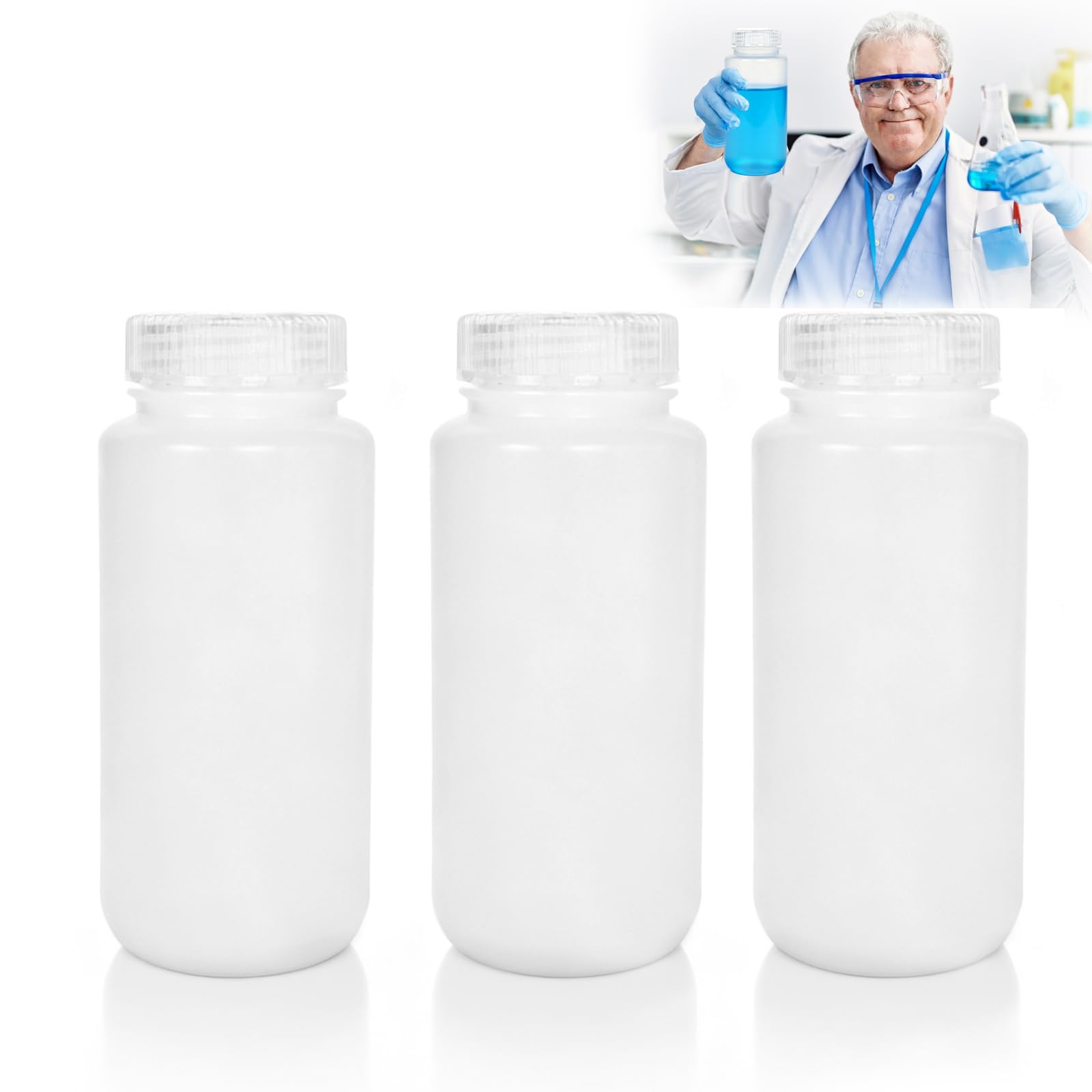 3er-Set Luxvara HDPE-Weithalsflasche 500 Ml – Auslaufsicher, Chemikalienfest, Mit Schraubdeckel, Für Labor, Pillen, Proben & Öle
