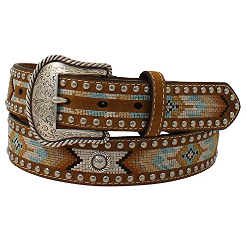 Men's Beaded Southwestern Studded Concho Belt, Black, Large