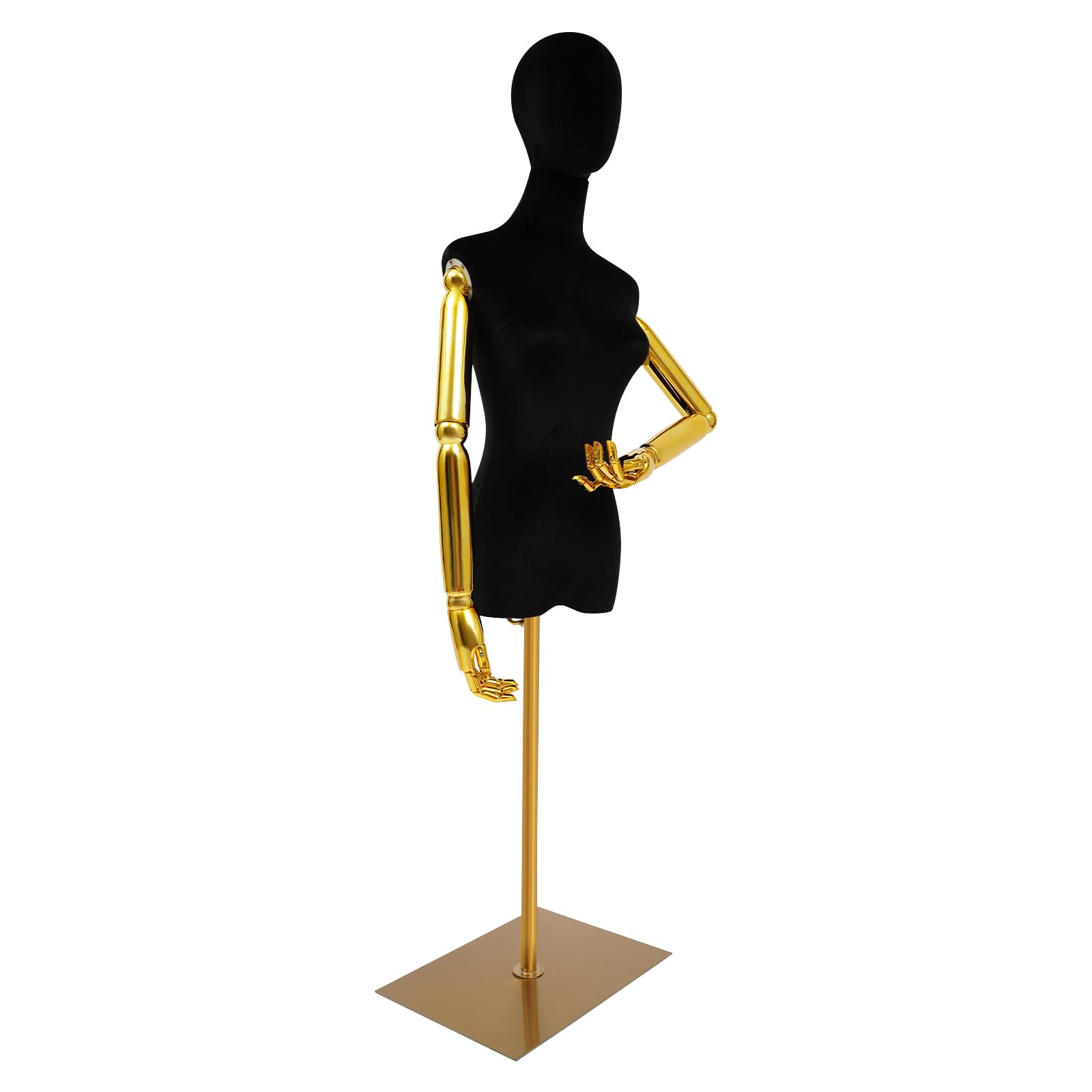 OUKANING Manekin wystawowy, model damski, regulowany manekin ubraniowy z aksamitnym pokrowcem i zdejmowanymi ramionami, do ubrań, butików, wystawów sklepowych, 150-200 cm, manekin damski (czarny)