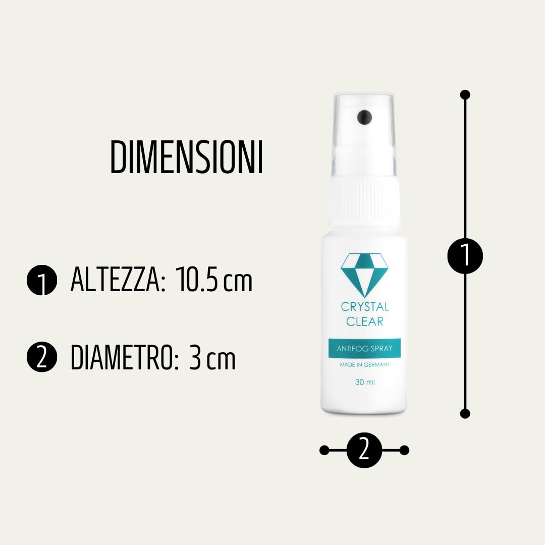 Crystal Clear® Spray Anti-Appannamento Efficace e sostenibile - Anti-Fog Spray - 30 ml - Made in Europe - Spray antiappannamento per Occhiali da Nuoto e da Immersione Maschera da Sub