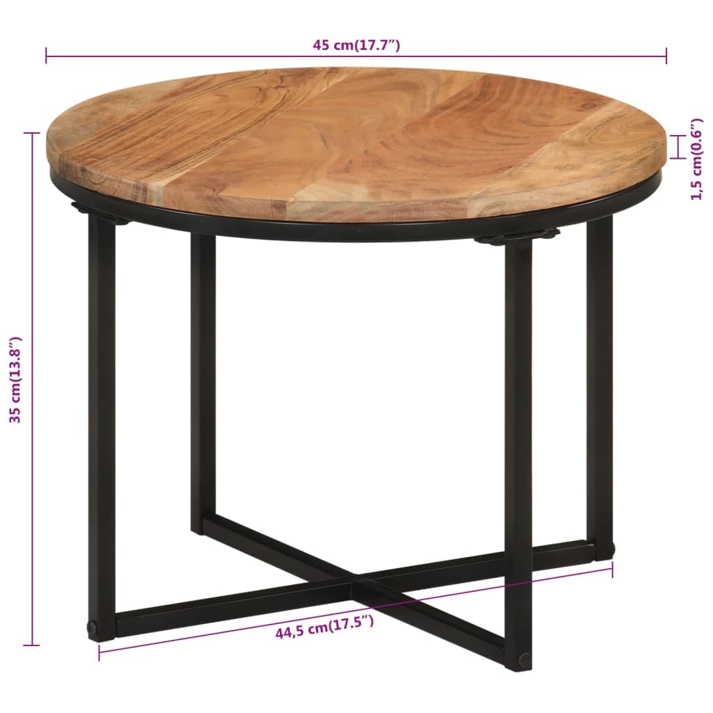 Homgoday Table basse 45 x 45 x 35 cm en bois d'acacia massif et fer, table d'appoint pour salon, salle de réception d'invités, chambre à coucher et mobilier de bureau