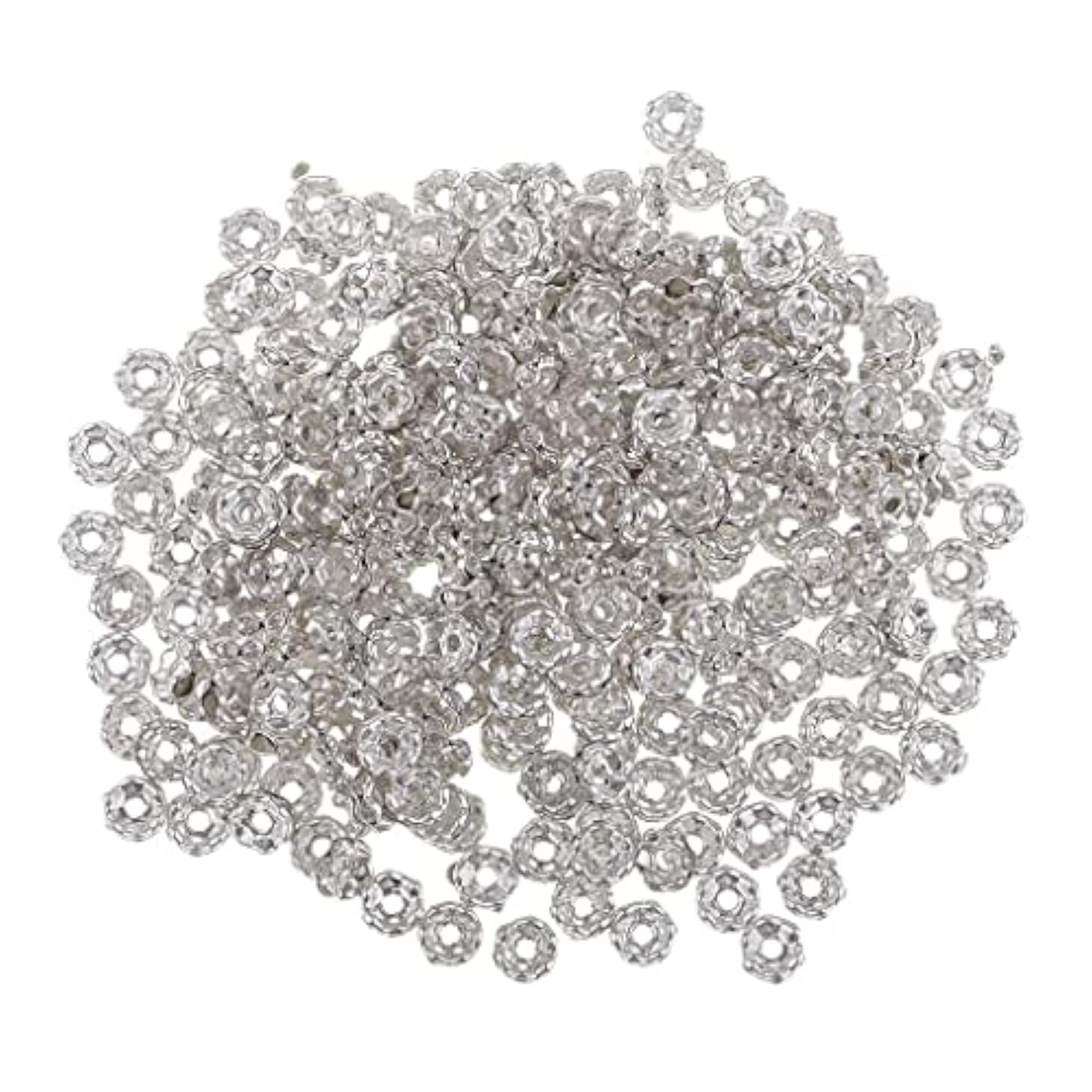 300 Pcs Crystal Wave Margin Rondelle Spacer Bead Silver