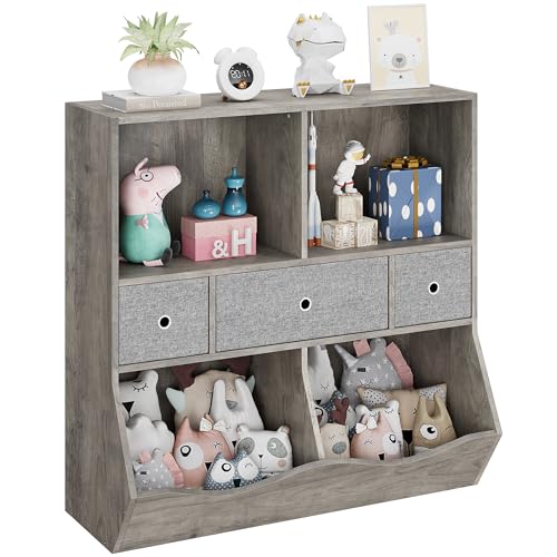 IDEALHOUSE Kids Bookshelf and Toy Storage Organizer with 3 Movable Drawers, 5 Tiered Shelves, Contemporary Style, Children's Bookcases, Storage Unit for Bedroom, Playroom, Nursery