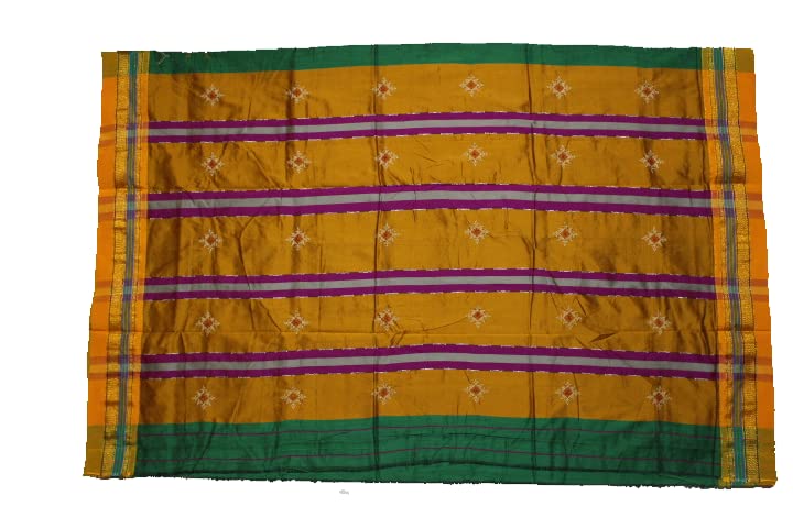 Image of Women Ilkal Cotton Blended Silk Kasuti Embroidery Saree with Traditional Stripe Pallu Unstitched Blouse Pattu