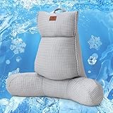 Amélie Home Premium Cooling Waffle Reading Pillow, Qmax0.37 Ergonomic Backrest Support with Pocket & Handle, Breathable Lounging Pillow for Bed Sofa Floor Summer, 29 Inches, Grey