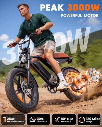 Rideplux Electric Bike for Adults, 3000W Peak Motor Ebike, 25 MPH /120 Miles Range, 25AH Removable Battery, 16"x4" Fat Tires, Full Suspension Electric Mountain Bike, Off-Road for City Commuting — view 2