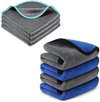 Airlab Carbon Microfiber Glass Polishing Cloth Streak-Free, Pack of 3 and Microfiber Towels for Cars Wash Drying Auto Detailing Cleaning Cloth, Pack of 4