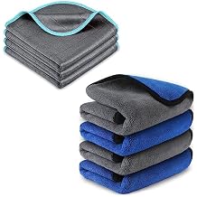 Airlab Carbon Microfiber Glass Polishing Cloth Streak-Free, Pack of 3 and Microfiber Towels for Cars Wash Drying Auto Detailing Cleaning Cloth, Pack of 4