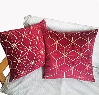 45 x 45 Cm Pack of 2 Embroidered Velvet Cushion Covers Wine Red Decorative Throw Pillow Cover Cushion Case Pillow Case Sofa Use Home Decoration