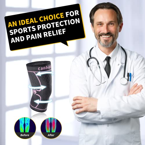 Image of CAMBIVO 2 Pack Knee Brace, Knee Compression Sleeve Support for Men and Women, Knee Pads for Running, Hiking, Meniscus Tear, Arthritis,Joint Pain Relief (Pink,Medium)