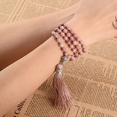 Top Plaza Womens 108 Mala Prayer Beads Wrap Necklace with Long Tassel Healing Crystal Stone Necklaces Yoga Meditation Reiki Quartz Jewelry3
