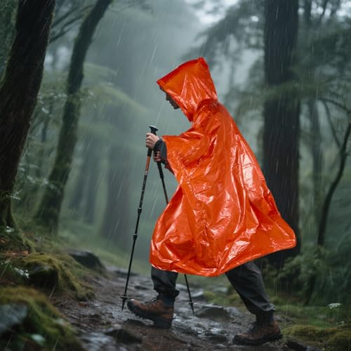 Image of Emergency Rain Poncho(4-Piece) and Thermal Blanket (6-Piece),Outdoor Emergency Poncho and Mylar Blanket Liner,Waterproof Space Mylar Blankets and rain Poncho for Camping or Car Emergencies