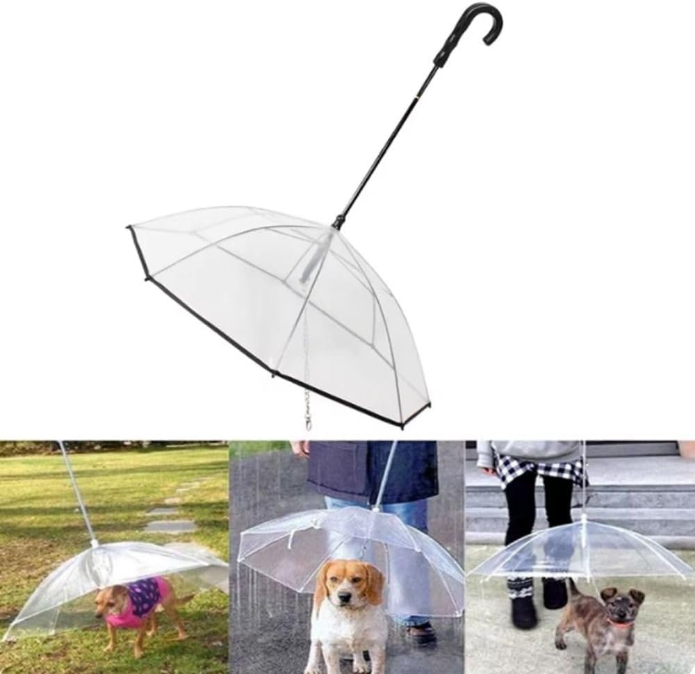 Dog Umbrella with Leash for Small Pets, Pet Transparent Umbrellas, Rainproof Snowproof Ajustable Straps Umbrella for Small Dogs Umbrella image 3