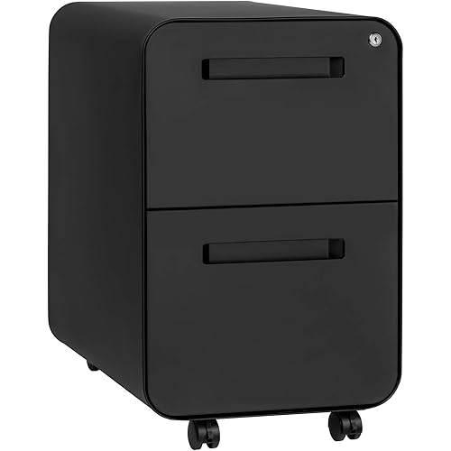 Laura Davidson Furniture Stockpile 2 Drawer Mobile File Cabinet with Lock - Under Desk Metal Filing Cabinet, Legal/Letter File Folders, Wheels and Stationary Feet, Pre-Assembled, Black