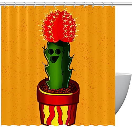Rideau de douche anti-moisissure en tissu épais jaune motif cactus - 2