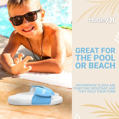 Image of Hurley Kids NAIA Slides Adjustable Strap Slip-On Sandals Indoor and Outdoor EVA Footbed Shower Slides for Girls and Boys
