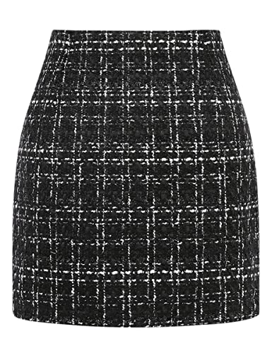 Image of IDEALSANXUN Womens High Waist Plaid Skirt Bodycon Pencil Wool Mini Skirts