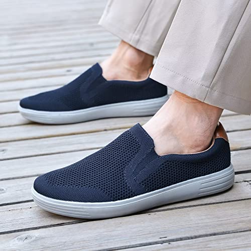 Konhill Men's Slip On Sneaker - Knit Walking Loafers Memory Foam Driving Work Skate Shoes Arch Support Slip Resistant Shoes 7.5 Us Navy 40 #TOP5