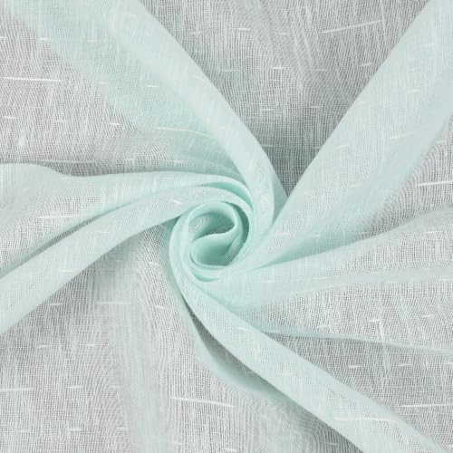Image of Exporthub Sheer Linen Cotton Curtains for Window 5 Feet Set of 2, Aqua Blue Light Filtering Breathable Fabric Drapes for Living Room & Bedroom (EHSPR098 54)