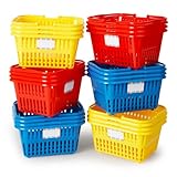 Boley Mini Shopping Basket Set – 18 Pieces Colorful Plastic Baskets with Handles – Perfect for Kids Party Favors, Classroom Supplies, Craft Room Storage, Grocery Pretend Play, Child Safe – Ages 3+