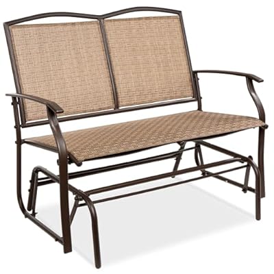 Best Choice Products 2-Person Outdoor Patio Swing Glider Steel Bench Loveseat Rocker for Deck, Porch w/Textilene Fabric, Steel Frame - Brown