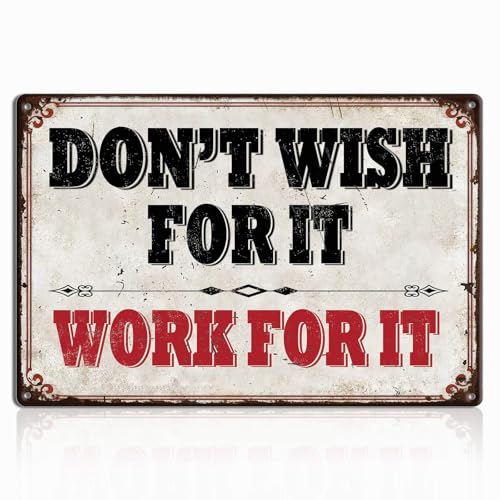 Gym Wall Decor for Home Gym – Don’t Wish for It Work for It Motivational Metal Sign 8x12 Inch – Fitness Inspirational Tin Sign for Workout Room Garage Office Man Cave Decor