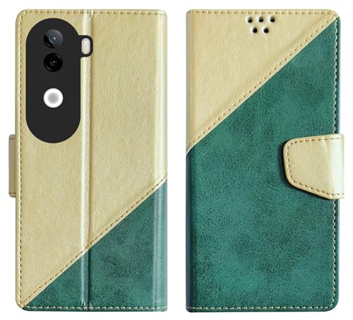 Image of SBMS Flip Cover for iQOO Z9s 5G / Vivo V40e 5G Back Cover Case with Magnatic Closure | Inbuilt Stand | Card & Money Pocket (MultiGreen)