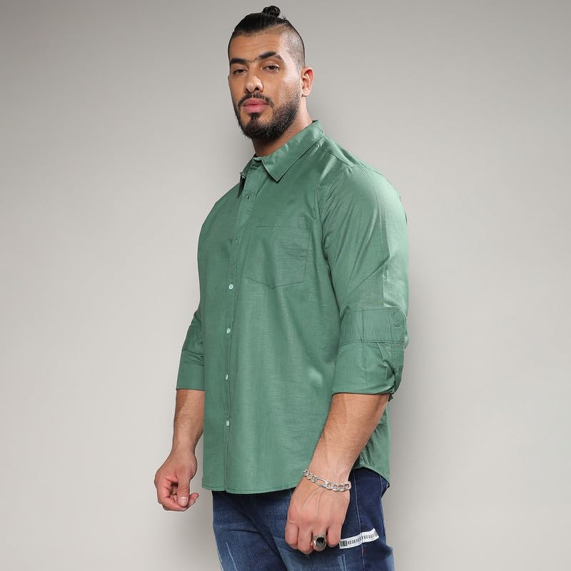Image of Instafab Plus Men's Shirt for Casual Wear | Spread Collar | Long Sleeve | Button Closure | Plus-Size Fit | Cotton Shirt Crafted with Comfort Fit for Everyday Wear